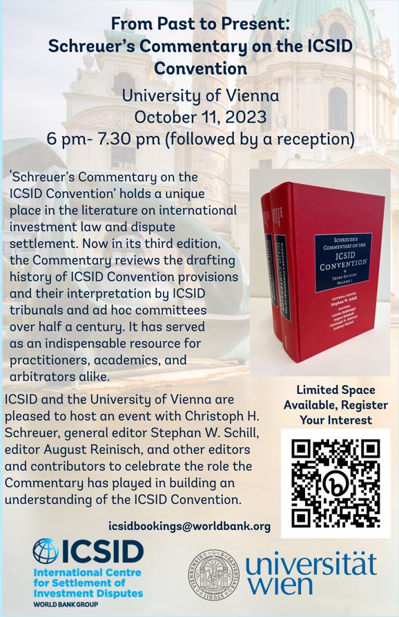 Buchpräsentation From Past to Present: Schreuer’s Commentary on the ICSID Convention- on 11 October 2023